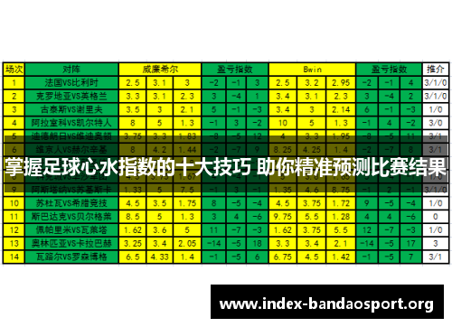 掌握足球心水指数的十大技巧 助你精准预测比赛结果